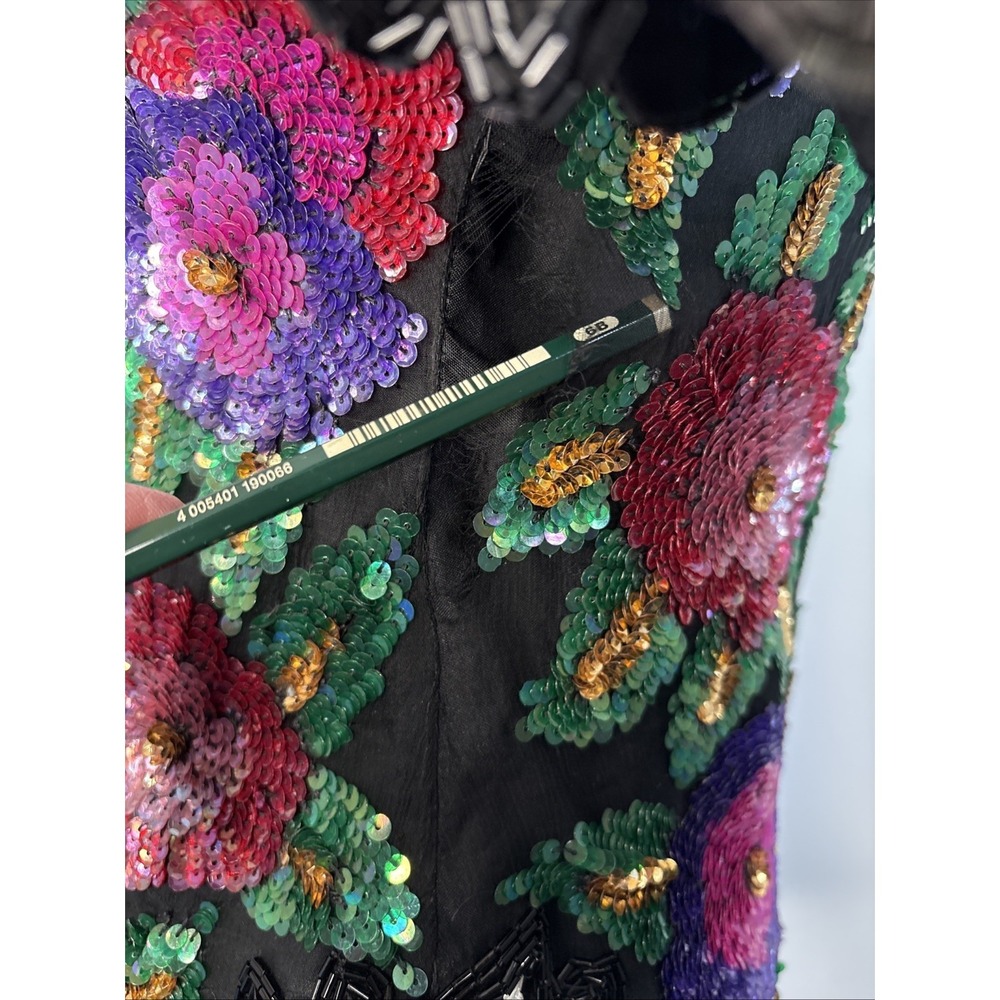 Vtg 90s Laurence Kazar Floral Sequin Blouse Size Medium Maximalist Cocktail - Picture 3 of 15